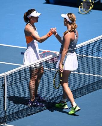 Mandatory Credit: Photo by James Gourley Shutterstock (12773754c) Danielle Collins celebrates her quarter final win over Alizé Cornet Australian Open, Day Ten, Tennis, Melbourne Park, Melbourne, Australia - 26 Jan 2022 Australian Open, Day Ten, Tennis, Melbourne Park, Melbourne, Australia - 26 Jan 2022 Copyright: xJamesxGourley Shutterstockx 12773754c