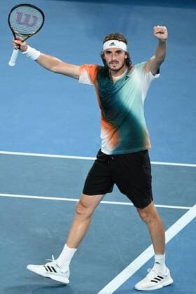 Mandatory Credit: Photo by James Gourley Shutterstock (12773754dg) Stefanos Tsitsipas celebrates victory in his quarter final match Australian Open, Day Ten, Tennis, Melbourne Park, Melbourne, Australia - 26 Jan 2022 Australian Open, Day Ten, Tennis, Melbourne Park, Melbourne, Australia - 26 Jan 2022 Copyright: xJamesxGourley Shutterstockx 12773754dg