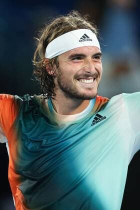 Mandatory Credit: Photo by Ella Ling Shutterstock (12773755ck) Stefanos Tsitsipas celebrates victory in his quarter final match Australian Open, Day Ten, Tennis, Melbourne Park, Melbourne, Australia - 26 Jan 2022 Australian Open, Day Ten, Tennis, Melbourne Park, Melbourne, Australia - 26 Jan 2022 Copyright: xEllaxLing Shutterstockx 12773755ck