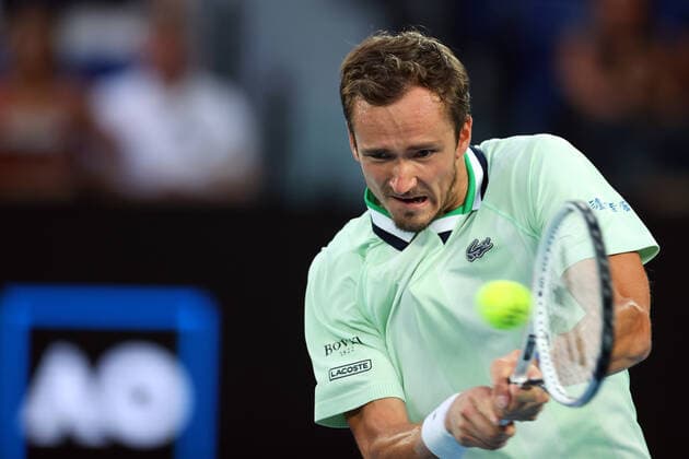 Mandatory Credit: Photo by Ella Ling Shutterstock (12773755cx) Daniil Medvedev during his quarter final match Australian Open, Day Ten, Tennis, Melbourne Park, Melbourne, Australia - 26 Jan 2022 Australian Open, Day Ten, Tennis, Melbourne Park, Melbourne, Australia - 26 Jan 2022 Copyright: xEllaxLing Shutterstockx 12773755cx