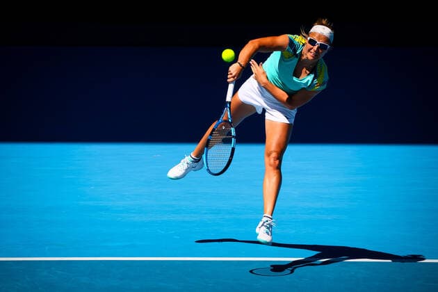 Kirsten Flipkens WTA, Tennis Damen 258) pictured in action during the women s doubles quarterfinals game between Belgian-Russian pair Mertens-Kudermetova and the Belgian-Spanish pair Flipkens-Sorribes Tormo, at the Australian Open Grand Slam tennis tournament, Wednesday 26 January 2022 in Melbourne Park, Melbourne, Australia. The 2022 edition of the Australian Grand Slam takes place from January 17th to January 30th. PATRICKxHAMILTON  x5746729x