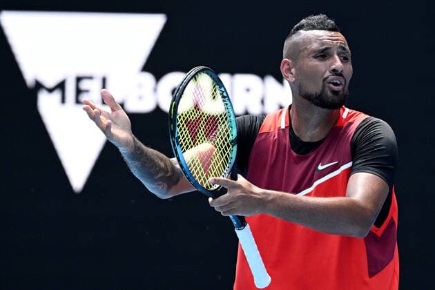 TENNIS AUSTRALIAN OPEN, Nick Kyrgios of Australia reacts during his Men?s doubles semifinal match with and Thanasi Kokkinakis, against Marcel Granollers of Spain and Horacio Zeballos of Argentina on Day 11 of the Australian Open, at Melbourne Park, in Melbourne, Thursday, January 27, 2022. ( NO ARCHIVING, EDITORIAL USE ONLY, NO USE IN BOOKS WITHOUT CONSENT MELBOURNE VIC AUSTRALIA  Copyright: xDAVExHUNTx 20220127001617505720