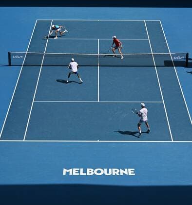 Mandatory Credit: Photo by James Gourley Shutterstock (12773760db) Joe Salisbury and Rajeev Ram in Men s Doubles semi final action against Max Purcell and Matthew Ebden Australian Open, Day Eleven, Tennis, Melbourne Park, Melbourne, Australia - 27 Jan 2022 Australian Open, Day Eleven, Tennis, Melbourne Park, Melbourne, Australia - 27 Jan 2022 Copyright: xJamesxGourley Shutterstockx 12773760db
