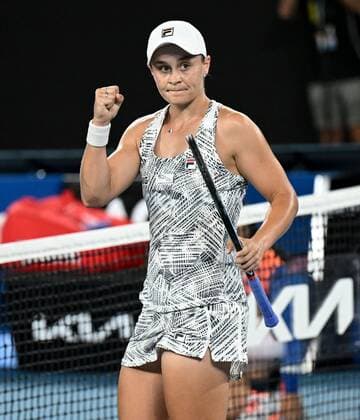 Mandatory Credit: Photo by James Gourley Shutterstock (12773760gk) Ashleigh Barty celebrates her semi final win Australian Open, Day Eleven, Tennis, Melbourne Park, Melbourne, Australia - 27 Jan 2022 Australian Open, Day Eleven, Tennis, Melbourne Park, Melbourne, Australia - 27 Jan 2022 Copyright: xJamesxGourley Shutterstockx 12773760gk