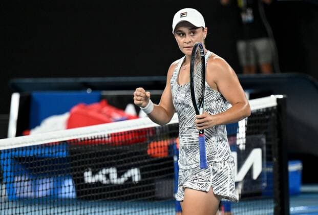 Mandatory Credit: Photo by James Gourley Shutterstock (12773760gl) Ashleigh Barty celebrates her semi final win Australian Open, Day Eleven, Tennis, Melbourne Park, Melbourne, Australia - 27 Jan 2022 Australian Open, Day Eleven, Tennis, Melbourne Park, Melbourne, Australia - 27 Jan 2022 Copyright: xJamesxGourley Shutterstockx 12773760gl