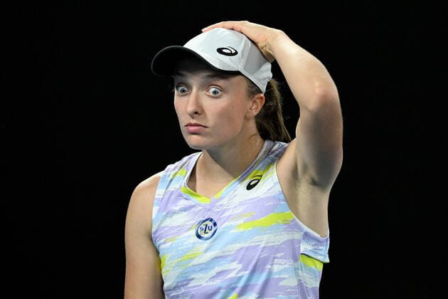 TENNIS AUSTRALIAN OPEN, Iga Swiatek of Poland reacts during her Women?s singles semifinal against Danielle Collins of the USA on Day 11 of the Australian Open, at Melbourne Park, in Melbourne, Thursday, January 27, 2022. ( NO ARCHIVING, EDITORIAL USE ONLY, NO USE IN BOOKS WITHOUT CONSENT MELBOURNE VIC AUSTRALIA  Copyright: xDEANxLEWINSx 20220127001617568276