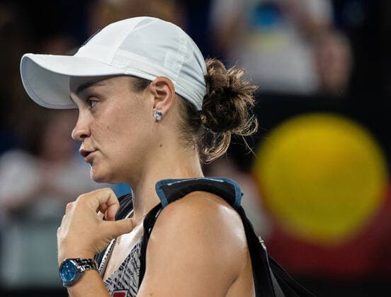 (220127) -- MELBOURNE, Jan. 27, 2022 -- Ashleigh Barty of Australia reacts after the women s singles semifinal match against Madison Keys of the United States at Australian Open in Melbourne Park, in Melbourne, Australia, on Jan. 27, 2022. (Photo by Xinhua) (SP)AUSTRALIA-MELBOURNE-TENNIS-AUSTRALIAN OPEN-WOMEN S SINGLES-SEMIFINALS HuxJingchen 