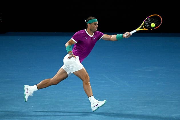 TENNIS AUSTRALIAN OPEN, Rafael Nadal of Spain plays a shot during his Men?s semifinal match against Matteo Berrettini of Italy on Day 12 of the Australian Open, at Melbourne Park, in Melbourne, Friday, January 28, 2022. ( NO ARCHIVING, EDITORIAL USE ONLY, NO USE IN BOOKS WITHOUT CONSENT MELBOURNE VIC AUSTRALIA  Copyright: xDEANxLEWINSx 20220128001617773042