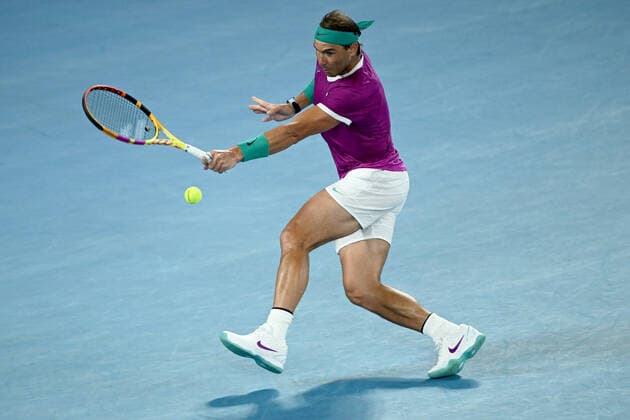 TENNIS AUSTRALIAN OPEN, Rafael Nadal of Spain plays a shot during his Men?s semifinal match against Matteo Berrettini of Italy on Day 12 of the Australian Open, at Melbourne Park, in Melbourne, Friday, January 28, 2022. ( NO ARCHIVING, EDITORIAL USE ONLY, NO USE IN BOOKS WITHOUT CONSENT MELBOURNE VIC AUSTRALIA  Copyright: xDEANxLEWINSx 20220128001617777940