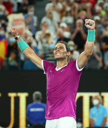 Mandatory Credit: Photo by Ella Ling Shutterstock (12775251p) Rafael Nadal celebrates the win Australian Open, Day Twelve, Tennis, Melbourne Park, Melbourne, Australia - 28 Jan 2022 Australian Open, Day Twelve, Tennis, Melbourne Park, Melbourne, Australia - 28 Jan 2022  Copyright: xEllaxLing Shutterstockx 12775251p
