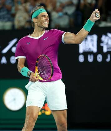 Mandatory Credit: Photo by Ella Ling Shutterstock (12775251ak) Rafael Nadal celebrates the win Australian Open, Day Twelve, Tennis, Melbourne Park, Melbourne, Australia - 28 Jan 2022 Australian Open, Day Twelve, Tennis, Melbourne Park, Melbourne, Australia - 28 Jan 2022  Copyright: xEllaxLing Shutterstockx 12775251ak