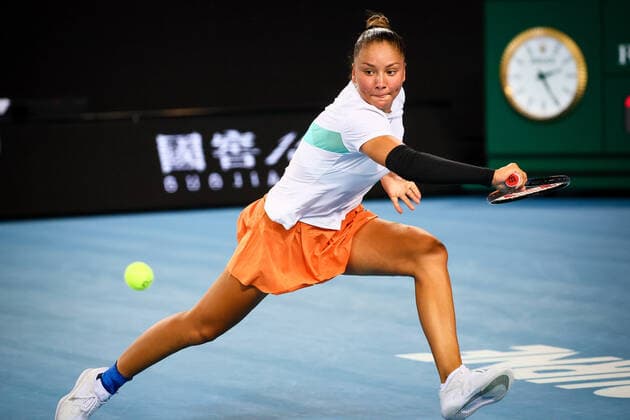 Sofia Costoulas WTA, Tennis Damen 905) pictured in action during the quarterfinals in the girls singles between Belgian Costoulas and Australian Kempenaers-Pocz at the Australian Open Grand Slam tennis tournament, Friday 28 January 2022 in Melbourne Park, Melbourne, Australia. The 2022 edition of the Australian Grand Slam takes place from January 17th to January 30th. PATRICKxHAMILTON  x6033968x