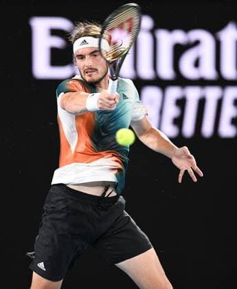 Mandatory Credit: Photo by James Gourley Shutterstock (12775245et) Stefanos Tsitsipas in semi final action Australian Open, Day Twelve, Tennis, Melbourne Park, Melbourne, Australia - 28 Jan 2022 Australian Open, Day Twelve, Tennis, Melbourne Park, Melbourne, Australia - 28 Jan 2022 Copyright: xJamesxGourley Shutterstockx 12775245et