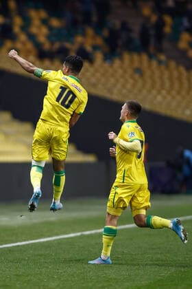 Joie des joueurs de Nantes apres le but de Ludovic Blas (Nantes) FOOTBALL : 8e finale de la Coupe de France - FC Nantes vs Stade Brestois - 28 01 2022 AurelienMorissard Panoramic 