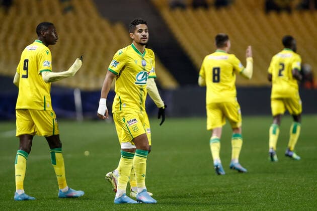 Joie des joueurs de Nantes apres le but de Ludovic Blas (Nantes) FOOTBALL : 8e finale de la Coupe de France - FC Nantes vs Stade Brestois - 28 01 2022 AurelienMorissard Panoramic 