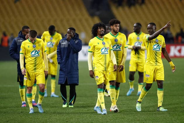 Joie des joueurs de Nantes apres la victoire contre Brest FOOTBALL : 8e finale de la Coupe de France - FC Nantes vs Stade Brestois - 28 01 2022 AurelienMorissard Panoramic 