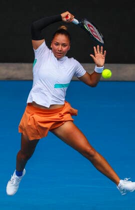 Belgian Sofia Costoulas pictured in action during the final in the girls singles between Belgian Costoulas and Croatian Marcinko at the Australian Open Grand Slam tennis tournament, Saturday 29 January 2022 in Melbourne Park, Melbourne, Australia. The 2022 edition of the Australian Grand Slam takes place from January 17th to January 30th. PATRICKxHAMILTON  x6261674x