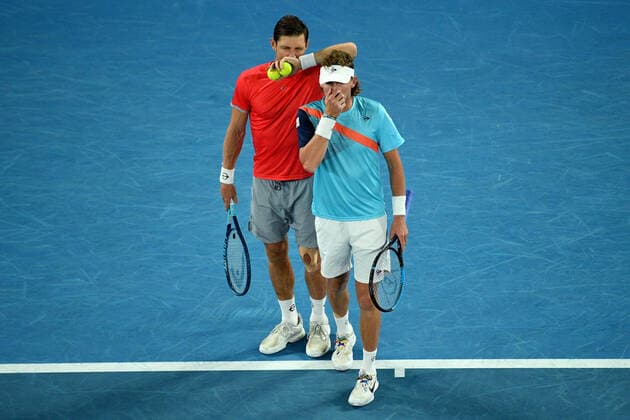 TENNIS AUSTRALIAN OPEN, Matthew Ebden and Max Purcell of Australia during the Men?s doubles final against Nick Kyrgios and Thanasi Kokkinakis of Australia on Day 13 of the Australian Open, at Melbourne Park, in Melbourne, Saturday, January 29, 2022. ( NO ARCHIVING, EDITORIAL USE ONLY, NO USE IN BOOKS WITHOUT CONSENT MELBOURNE VIC AUSTRALIA  Copyright: xJAMESxROSSx 20220129001618095631