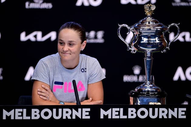 TENNIS AUSTRALIAN OPEN, Ashleigh Barty of Australia speaks during a press conference, PK, Pressekonferenz after winning the Women?s singles final against Danielle Collins of the USA on Day 13 of the Australian Open, at Melbourne Park, in Melbourne, Saturday, January 29, 2022. ( NO ARCHIVING, EDITORIAL USE ONLY, NO USE IN BOOKS WITHOUT CONSENT MELBOURNE VIC AUSTRALIA  Copyright: xJOELxCARRETTx 20220129001618100553