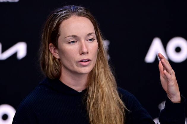TENNIS AUSTRALIAN OPEN, Danielle Collins of the USA speaks during a press conference, PK, Pressekonferenz after losing the Women?s singles final to Ashleigh Barty of Australia on Day 13 of the Australian Open, at Melbourne Park, in Melbourne, Saturday, January 29, 2022. ( NO ARCHIVING, EDITORIAL USE ONLY, NO USE IN BOOKS WITHOUT CONSENT MELBOURNE VIC AUSTRALIA  Copyright: xJOELxCARRETTx 20220129001618101657
