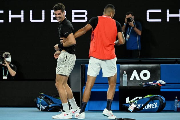 TENNIS AUSTRALIAN OPEN, Thanasi Kokkinakis and Nick Kyrgios of Australia during the Men?s doubles final against Matthew Ebden and Max Purcell of Australia on Day 13 of the Australian Open, at Melbourne Park, in Melbourne, Saturday, January 29, 2022. ( NO ARCHIVING, EDITORIAL USE ONLY, NO USE IN BOOKS WITHOUT CONSENT MELBOURNE VIC AUSTRALIA  Copyright: xDEANxLEWINSx 20220129001618103103
