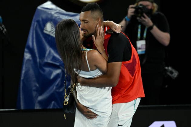 TENNIS AUSTRALIAN OPEN, Nick Kyrgios with his partner Costeen Hatzi after winning the Men?s doubles final with Thanasi Kokkinakis, against Matthew Ebden and Max Purcell of Australia on Day 13 of the Australian Open, at Melbourne Park, in Melbourne, Sunday, January 30, 2022. ( NO ARCHIVING, EDITORIAL USE ONLY, NO USE IN BOOKS WITHOUT CONSENT MELBOURNE VIC AUSTRALIA  Copyright: xDEANxLEWINSx 20220130001618113156
