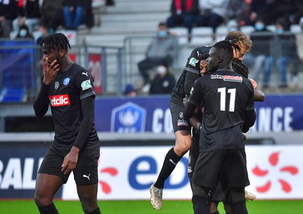 Fußball, Coupe de France, AS Nancy-Lorraine - Amiens SC But de Arokodare joie de Amiens FOOTBALL : 8e Finale Coupe de France Nancy vs Amiens 29 01 2022 Mao Panoramic 
