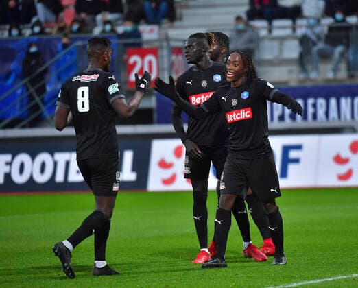 Fußball, Coupe de France, AS Nancy-Lorraine - Amiens SC But de Arokodare joie de Amiens FOOTBALL : 8e Finale Coupe de France Nancy vs Amiens 29 01 2022 Mao Panoramic 