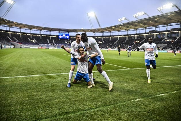 But et joie Kapitbafan Djoco (fcv) FOOTBALL : Toulouse vs Versailles - 8eme de Finale de Coupe de France - Toulouse - Le 29 01 2022 ThierryBreton Panoramic 
