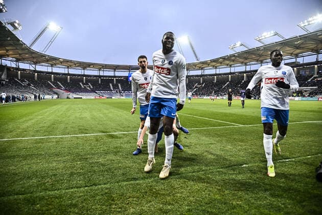 But et joie Kapitbafan Djoco (fcv) FOOTBALL : Toulouse vs Versailles - 8eme de Finale de Coupe de France - Toulouse - Le 29 01 2022 ThierryBreton Panoramic 