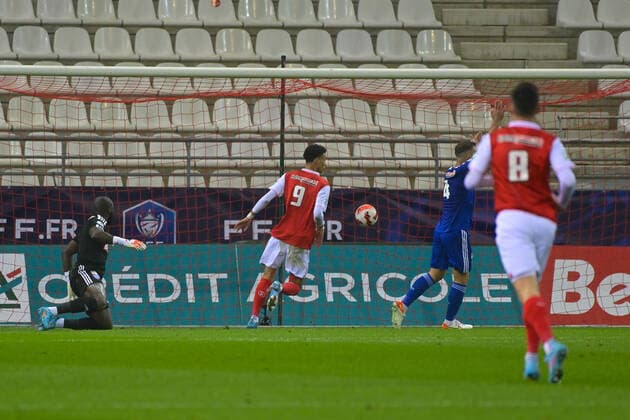 Fußball, Coupe de France, Stade Reims - SC Bastia But de Ekitike Hugo ( 9 - Reims ) - FOOTBALL : Reims vs Bastia - Coupe de France - 29 01 2022 FedericoPestellini Panoramic 
