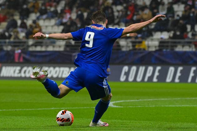 Benjamin SANTELLI ( 9 - Bastia ) - FOOTBALL : Reims vs Bastia - Coupe de France - 29 01 2022 FedericoPestellini Panoramic 
