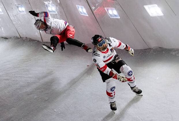 Bilder des Jahres 2022, Sport 01 Januar Sport Themen der Woche KW04 Sport Bilder des Tages Russia Ice Cross Worlds 6750889 29.01.2022 Ice skaters compete during the Red Bull Crashed Ice , the Ice Cross Downhill World Championship, WM, Weltmeisterschaft at Igora resort, Leningrad region, Russia. Alexei Danichev Sputnik St. Petersburg Russia  Copyright: xAlexeixDanichevx