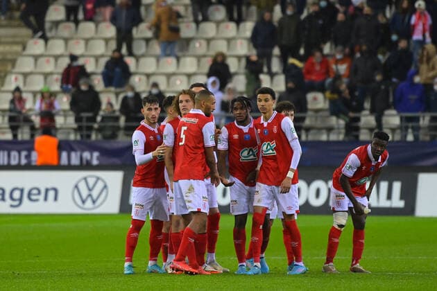 Fin du match - Deception des joueurs de l equipe Reims FOOTBALL : Reims vs Bastia - Coupe de France - 29 01 2022 FedericoPestellini Panoramic 