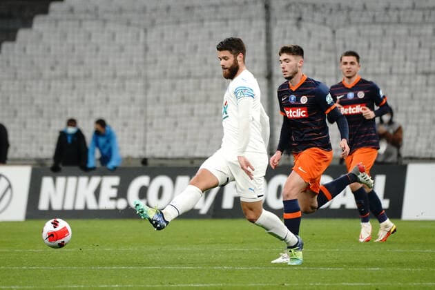 Duje Caleta Car (Olympique de Marseille) - Leo Leroy (Montpellier FC) FOOTBALL : Olympique de Marseille vs Montpellier - de 8 eme de finale Coupe de France - Marseille - 29 02 2022 NorbertScanella Panoramic 