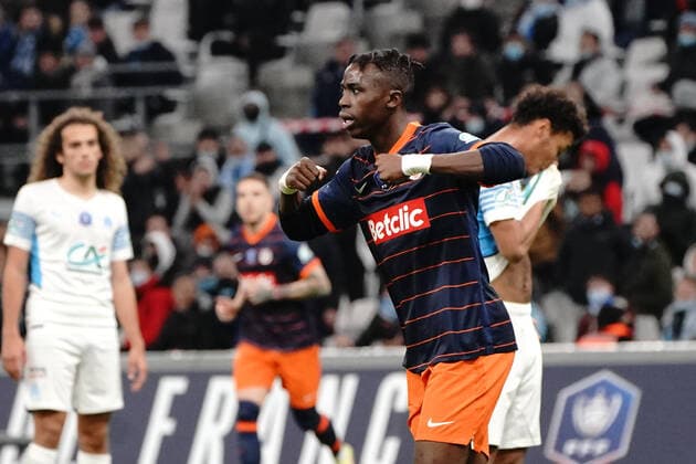 Joie - Beni Makouana (Montpellier FC) FOOTBALL : Olympique de Marseille vs Montpellier - de 8 eme de finale Coupe de France - Marseille - 29 02 2022 NorbertScanella Panoramic 