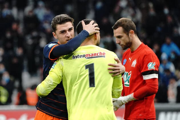 Dimitry Bertaud (Montpellier FC) - Joris Chotard (Montpellier) FOOTBALL : Olympique de Marseille vs Montpellier - de 8 eme de finale Coupe de France - Marseille - 29 02 2022 NorbertScanella Panoramic 