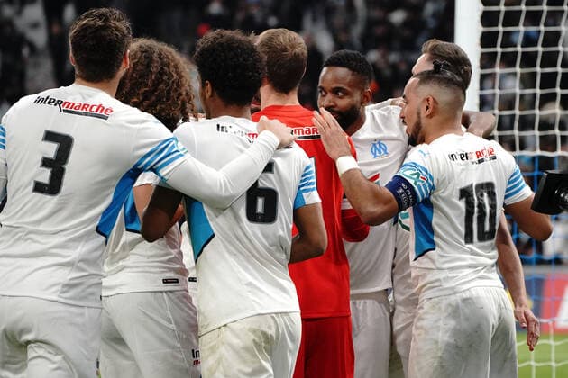 Joie - Equipe de marseille FOOTBALL : Olympique de Marseille vs Montpellier - de 8 eme de finale Coupe de France - Marseille - 29 02 2022 NorbertScanella Panoramic 