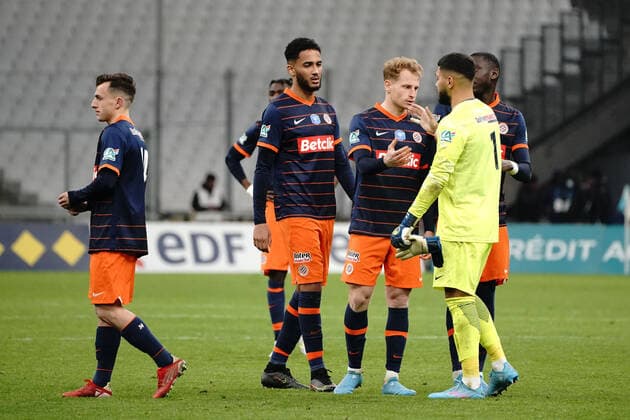 Deception - Dimitry Bertaud (Montpellier FC) - Nicolas Cozza (Montpellier FC) FOOTBALL : Olympique de Marseille vs Montpellier - de 8 eme de finale Coupe de France - Marseille - 29 02 2022 NorbertScanella Panoramic 