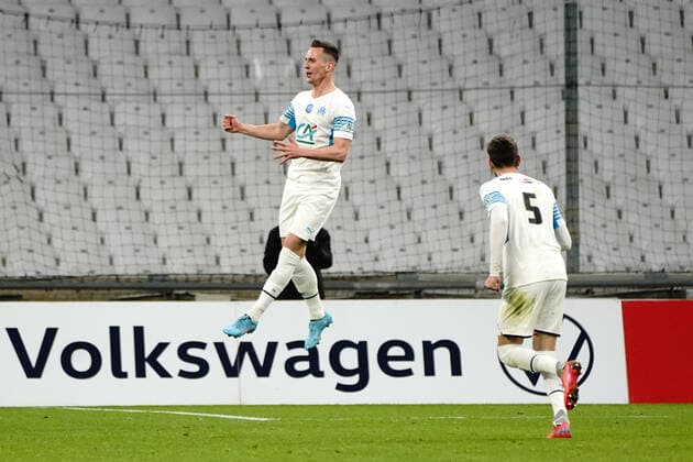 Joie - Krystian Arkadiusz Milik (Olympique de Marseille) FOOTBALL : Olympique de Marseille vs Montpellier - de 8 eme de finale Coupe de France - Marseille - 29 02 2022 NorbertScanella Panoramic 