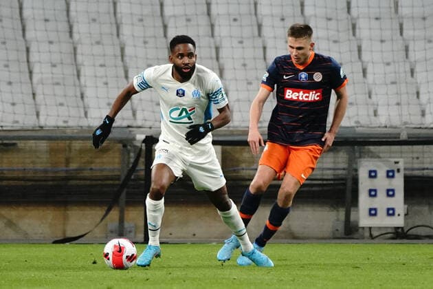 Cedric Bakambu (Olympique de Marseille) - Arnaud Souquet (Montpellier FC) FOOTBALL : Olympique de Marseille vs Montpellier - de 8 eme de finale Coupe de France - Marseille - 29 02 2022 NorbertScanella Panoramic 