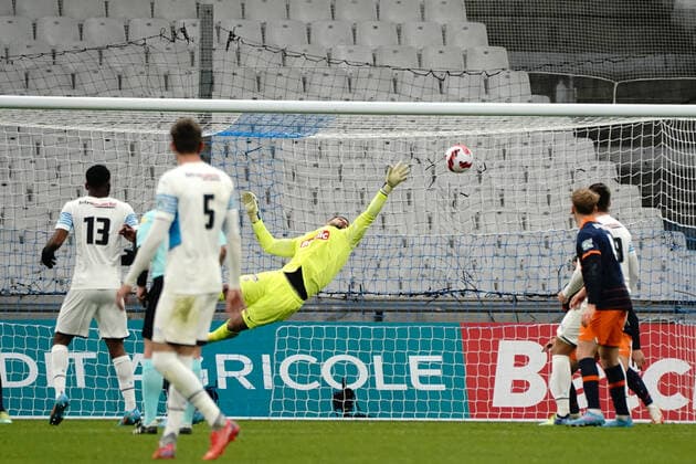 Dimitry Bertaud (Montpellier FC) FOOTBALL : Olympique de Marseille vs Montpellier - de 8 eme de finale Coupe de France - Marseille - 29 02 2022 NorbertScanella Panoramic 