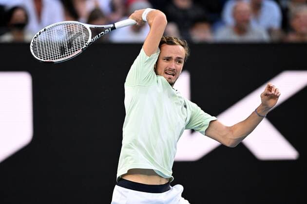 Mandatory Credit: Photo by James Gourley Shutterstock (12778011az) Daniil Medvedev during the Men s Singles final Australian Open, Day Fourteen, Tennis, Melbourne Park, Melbourne, Australia - 30 Jan 2022 Australian Open, Day Fourteen, Tennis, Melbourne Park, Melbourne, Australia - 30 Jan 2022  Copyright: xJamesxGourley Shutterstockx 12778011az