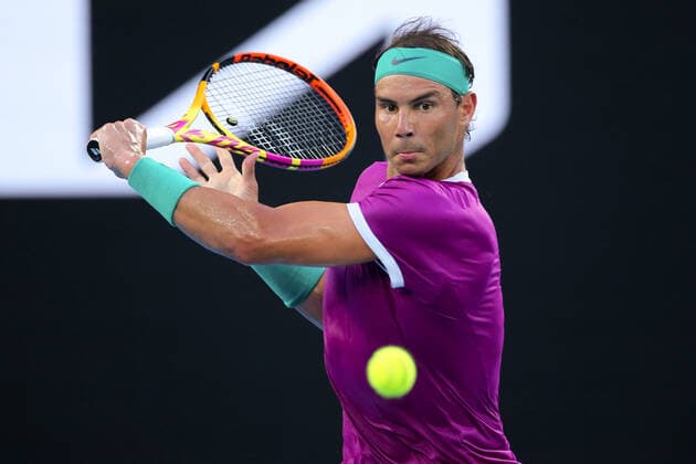 Mandatory Credit: Photo by Ella Ling Shutterstock (12778014n) Rafael Nadal during the Men s Singles final Australian Open, Day Fourteen, Tennis, Melbourne Park, Melbourne, Australia - 30 Jan 2022 Australian Open, Day Fourteen, Tennis, Melbourne Park, Melbourne, Australia - 30 Jan 2022  Copyright: xEllaxLing Shutterstockx 12778014n