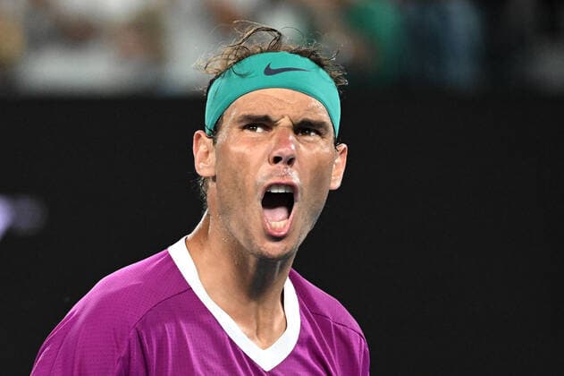 TENNIS AUSTRALIAN OPEN, Rafael Nadal of Spain reacts after holding his serve in the third set during the men?s singles final against Daniil Medvedev of Russia on Day 14 of the Australian Open at Melbourne Park in Melbourne, Sunday, January 30, 2022. ( NO ARCHIVING, EDITORIAL USE ONLY, NO USE IN BOOKS WITHOUT CONSENT MELBOURNE VIC AUSTRALIA  Copyright: xDAVExHUNTx 20220130001618422778