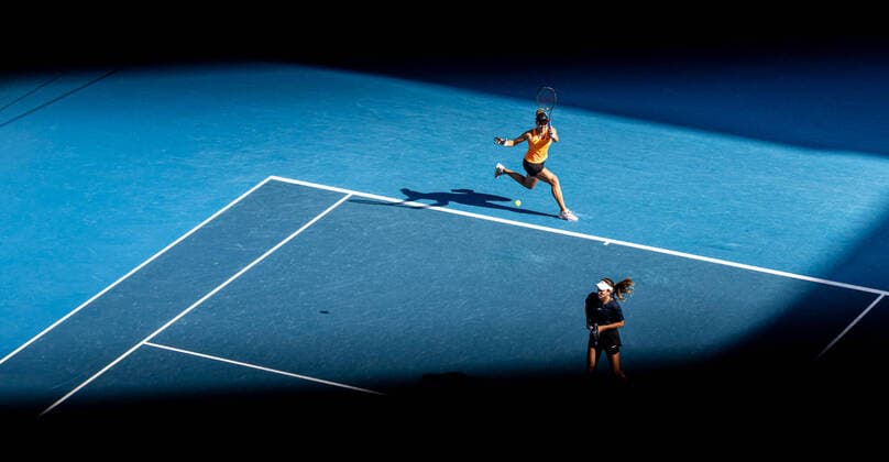 (220130) -- MELBOURNE, Jan. 30, 2022 -- Beatriz Haddad Maia (L) of Brazil Anna Danilina of Kazakhstan compete during the women s doubles final match against Barbora Krejcikova Katerina Siniakova of the Czech Republic at Australian Open in Melbourne, Australia, on Jan. 30, 2022. (Photo by Xinhua) (SP)AUSTRALIA-MELBOURNE-TENNIS-AUSTRALIAN OPEN-WOMEN S DOUBLES-FINAL HuxJingchen 