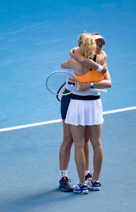 (220130) -- MELBOURNE, Jan. 30, 2022 -- Barbora Krejcikova Katerina Siniakova of the Czech Republic celebrate after winning the women s doubles final match against Anna Danilina of Kazakhstan Beatriz Haddad Maia of Brazil at Australian Open in Melbourne, Australia, on Jan. 30, 2022. ) (SP)AUSTRALIA-MELBOURNE-TENNIS-AUSTRALIAN OPEN-WOMEN S DOUBLES-FINAL BaixXuefei 