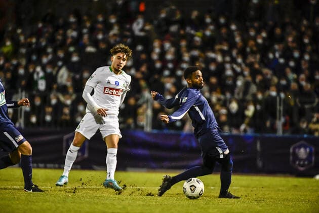 Adil Aouchiche (st) FOOTBALL : Bergerac vs St Etienne - 8eme de Finale de Coupe de France - Perigueux - Le 30 01 2022 ThierryBreton Panoramic 