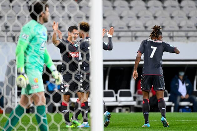 Joie des joueurs de l equipe Monaco apres le but de Wissam BEN YEDDER ( 10 - Monaco ) - FOOTBALL : Lens vs Monaco - Coupe de France - 30 01 2022 FedericoPestellini Panoramic 