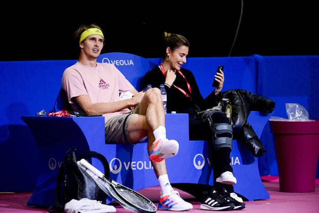 Alexander Zverev (Ger) et sa compagne le mannequin allemand Sophia Thomalla TENNIS : Open Sud de France 2022 - Montpellier - 30 01 2022 JBAutissier Panoramic 